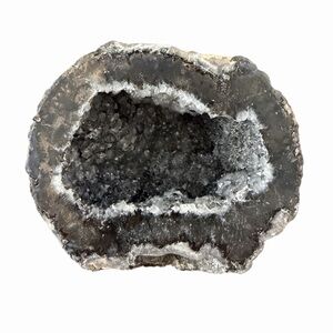 Natural Quartz Geode Specimen – Dark Crystal Druzy Center – Polished Edge